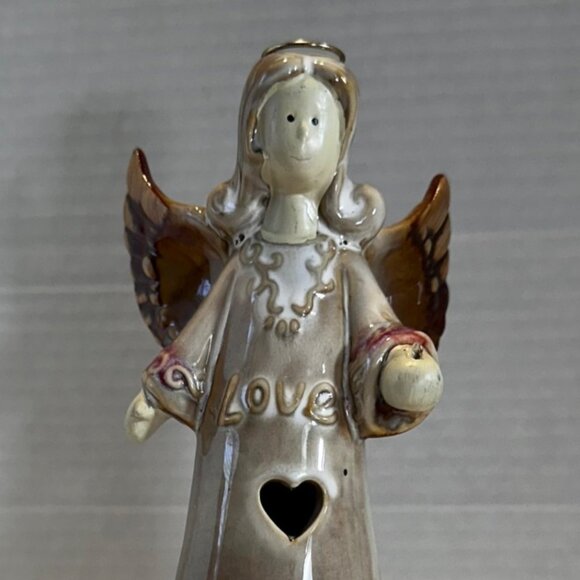 Artisan Ceramic Angel Tea Light holder, Natural Aesthetic, Chrismas decor, 8" - Picture 2 of 8